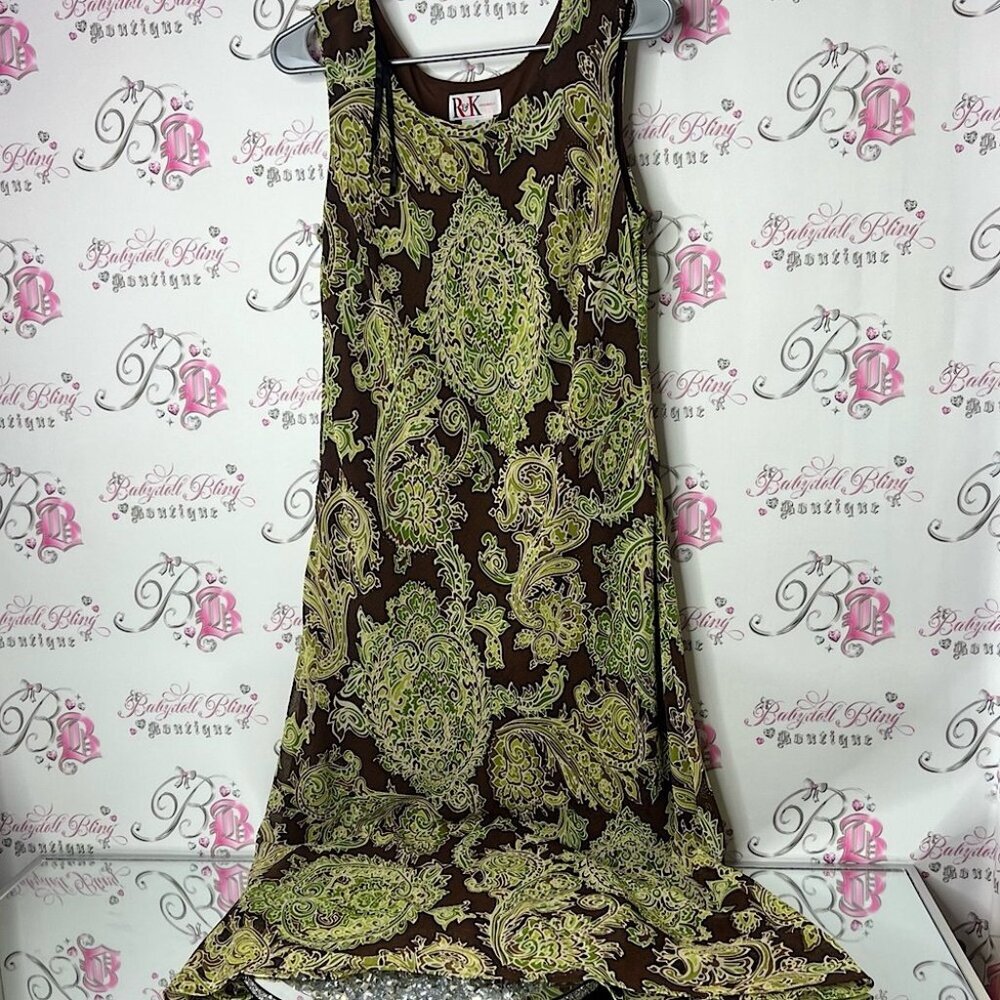 R&k originals dress paisley boho Brown and Green Paisley Maxi Dress